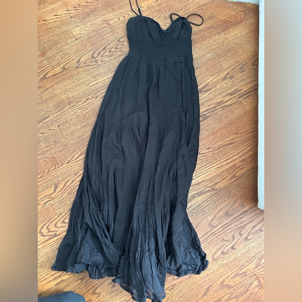 Black Linen Free People Elegant Black Maxi Dress size small